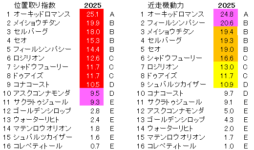 2025　京都金杯　位置取り指数